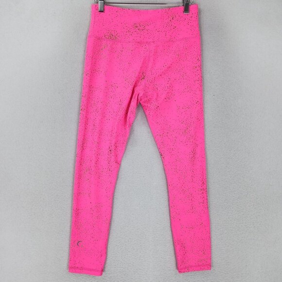 Zyia Pants Womens 6 8 Pink Gold Splatter Leggings Crop Mid Rise Athletic Running - Picture 8 of 11